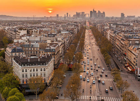 Champs Elysees Avenue autumn sunset