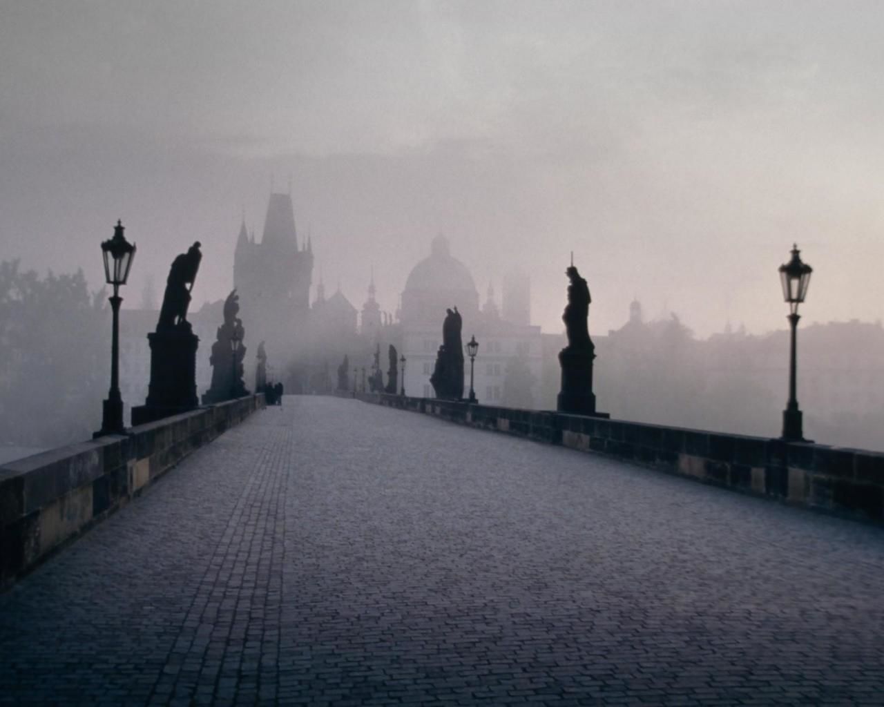 Charles Bridge in Fog Black and White